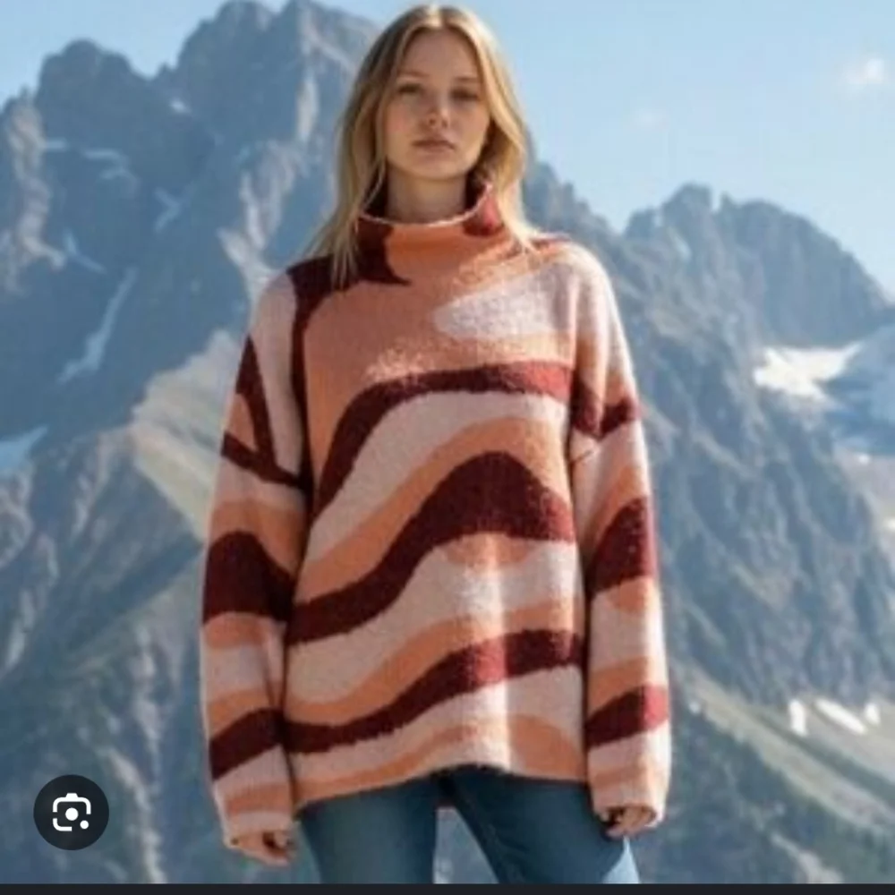 Zara Blogger Fav Pink Burgundy Jacquard Wave High Neck Sweater Size Small